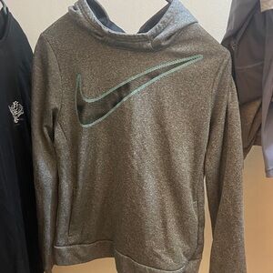 Nike Heather Gray Hoodie with Aqua Swoosh girls size large